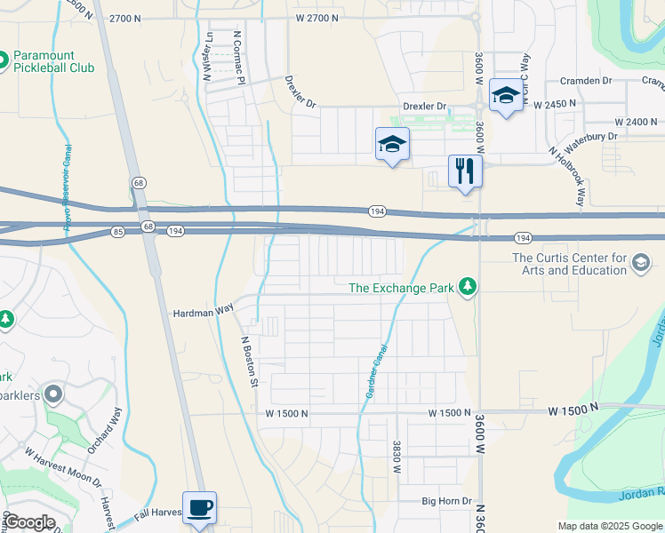 map of restaurants, bars, coffee shops, grocery stores, and more near 3956 West 1850 North in Lehi