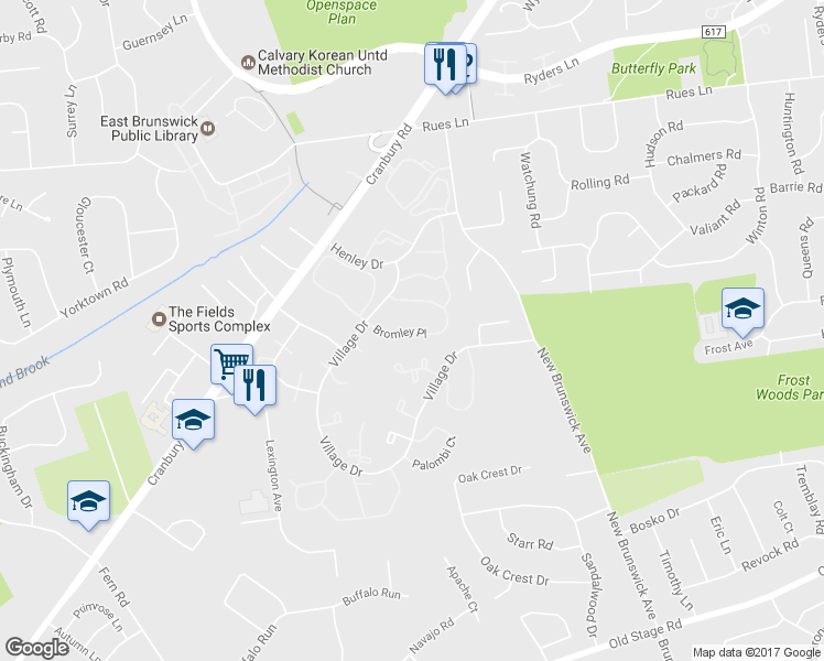 map of restaurants, bars, coffee shops, grocery stores, and more near 232 Bromley Place in East Brunswick