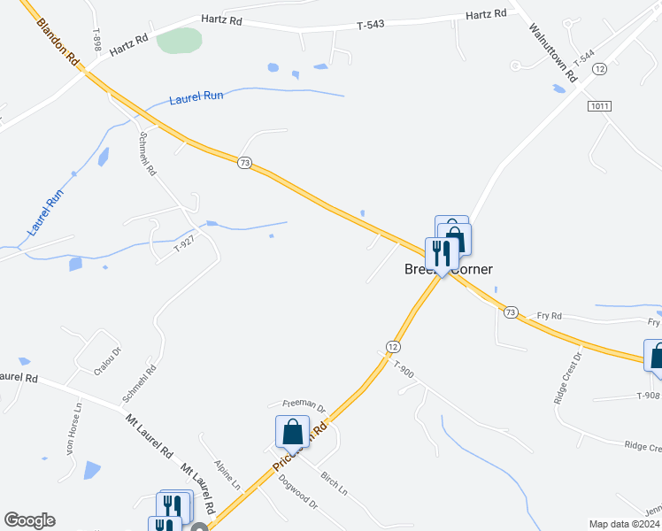 map of restaurants, bars, coffee shops, grocery stores, and more near 578 Blandon Road in Berks County