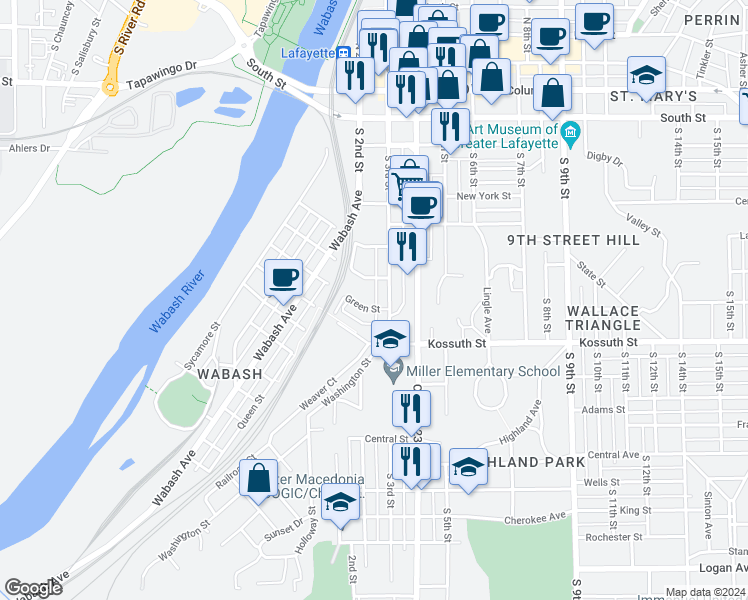 map of restaurants, bars, coffee shops, grocery stores, and more near 268 Green St in Lafayette