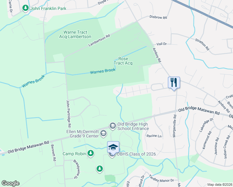 map of restaurants, bars, coffee shops, grocery stores, and more near 52 Candlewick Court in Matawan