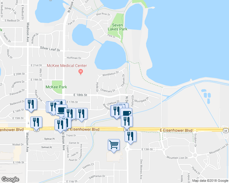 map of restaurants, bars, coffee shops, grocery stores, and more near 2154 Chancery Drive in Loveland