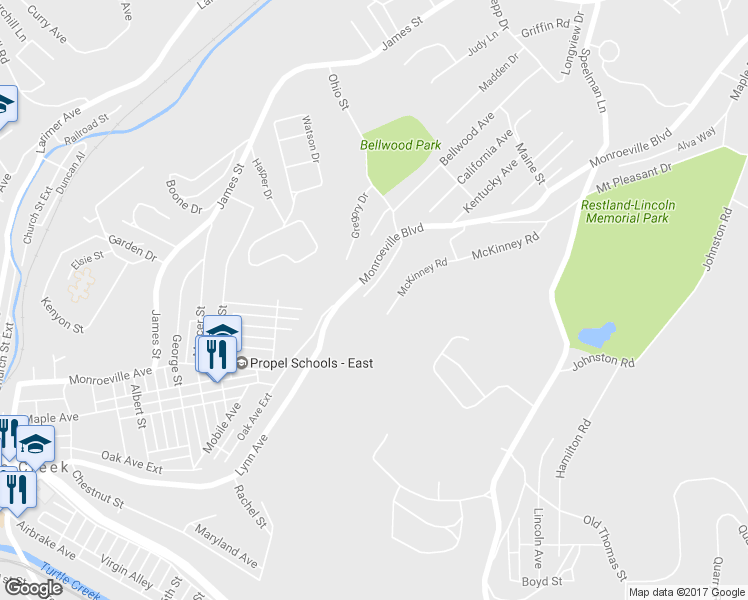 map of restaurants, bars, coffee shops, grocery stores, and more near 1964 Smith Lane in Monroeville