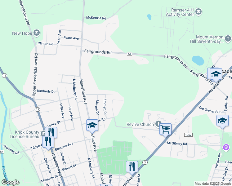 map of restaurants, bars, coffee shops, grocery stores, and more near 20 Northgate Drive in Mount Vernon