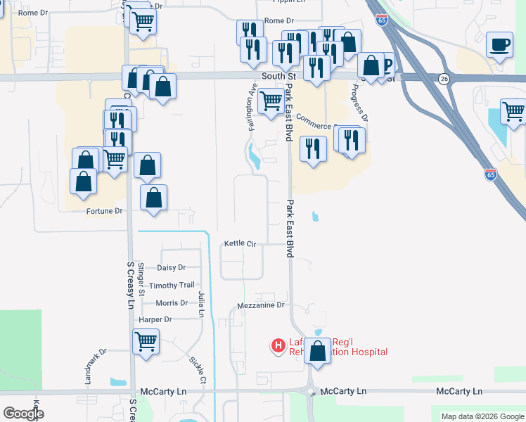 map of restaurants, bars, coffee shops, grocery stores, and more near 516 Fairington Avenue in Lafayette