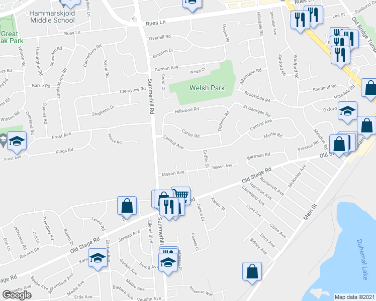 map of restaurants, bars, coffee shops, grocery stores, and more near 81 Central Avenue in East Brunswick