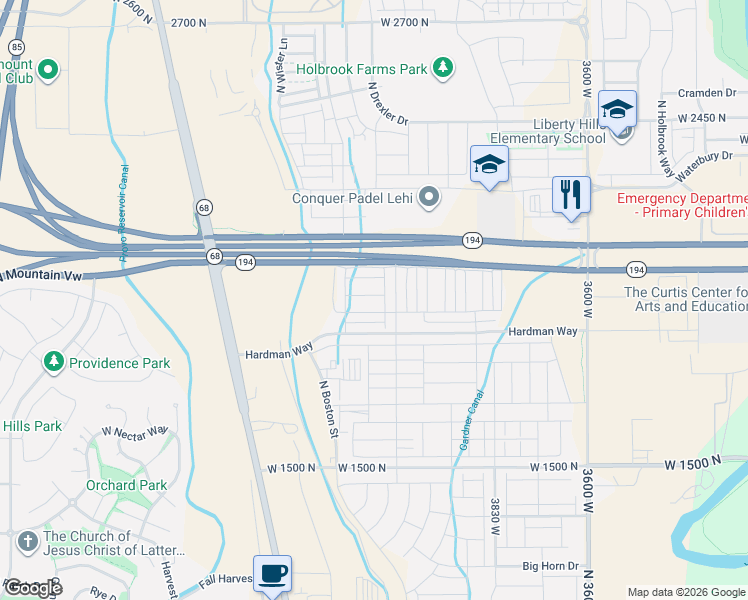 map of restaurants, bars, coffee shops, grocery stores, and more near West 2100 North in Lehi
