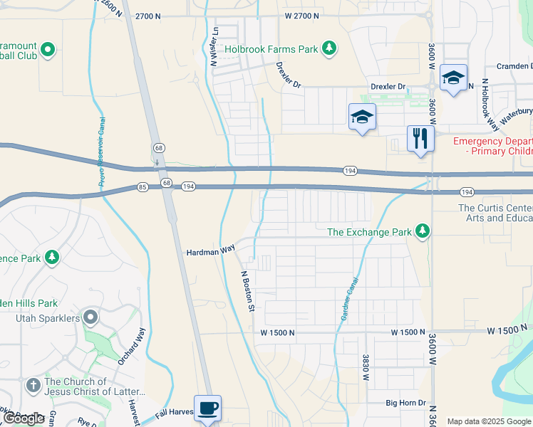 map of restaurants, bars, coffee shops, grocery stores, and more near West 2100 North in Lehi