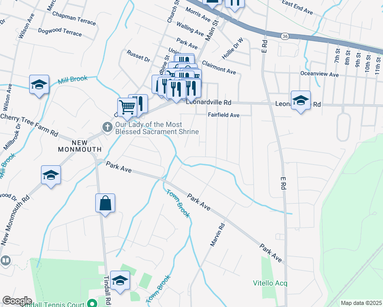 map of restaurants, bars, coffee shops, grocery stores, and more near 575 Garfield Avenue in Belford