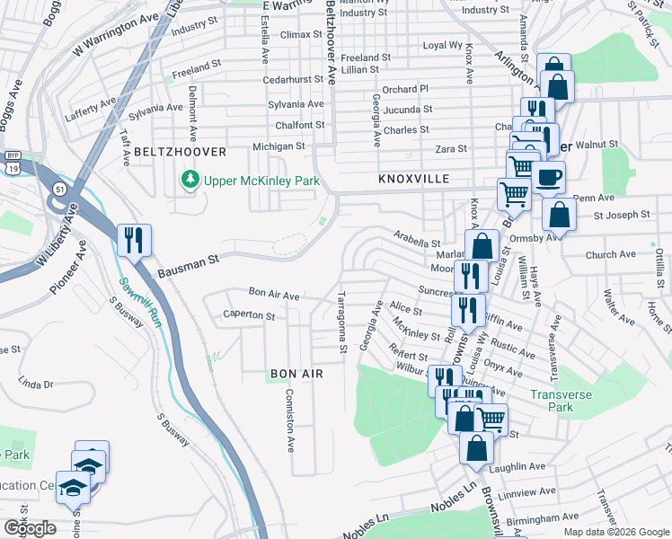 map of restaurants, bars, coffee shops, grocery stores, and more near 450 Arabella Street in Pittsburgh