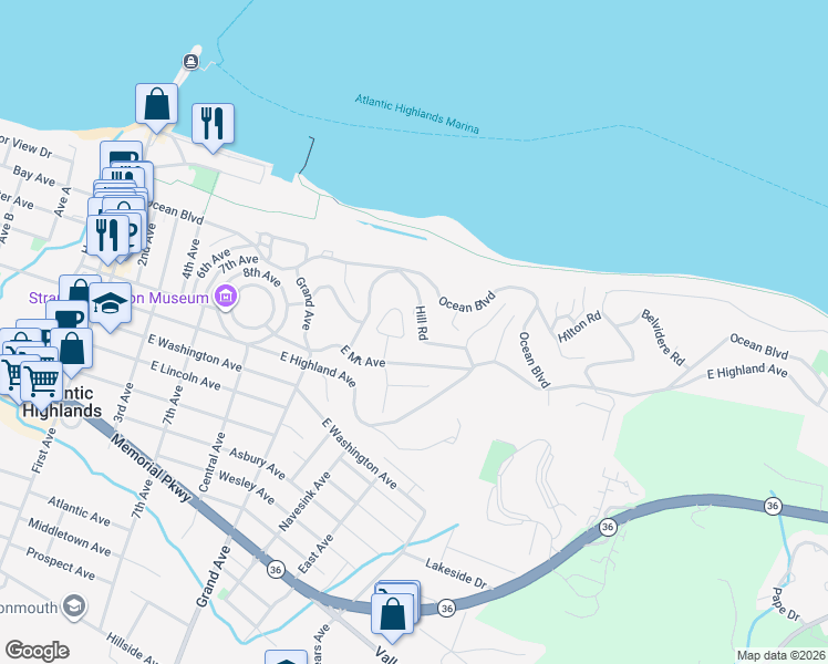 map of restaurants, bars, coffee shops, grocery stores, and more near 22 Keystone Drive in Atlantic Highlands