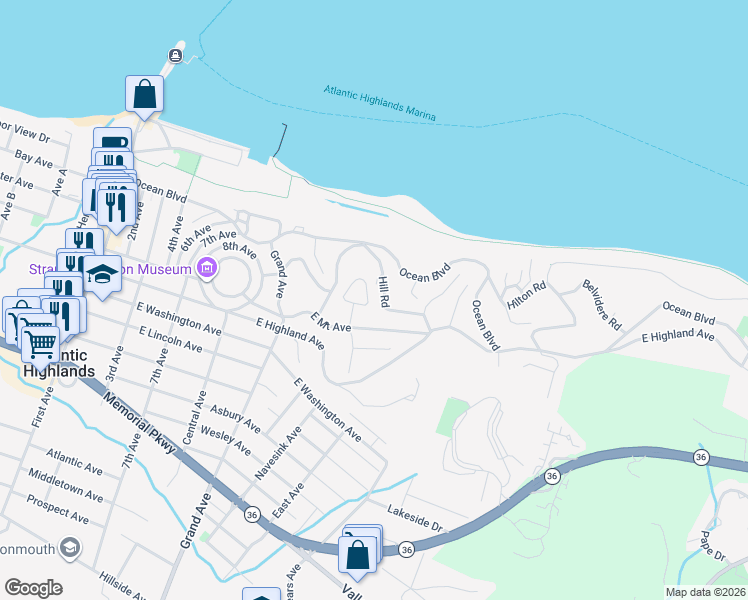 map of restaurants, bars, coffee shops, grocery stores, and more near 22 Keystone Drive in Atlantic Highlands