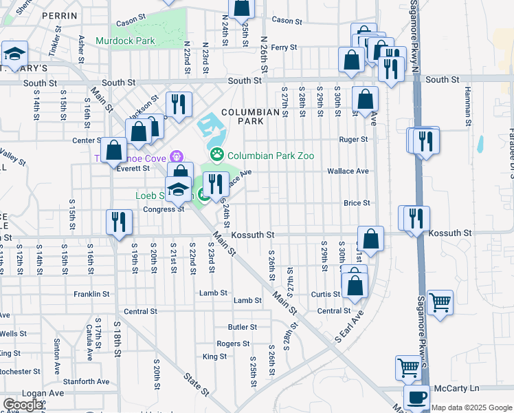 map of restaurants, bars, coffee shops, grocery stores, and more near 2519 Brice Street in Lafayette