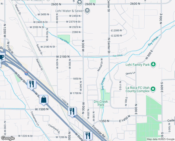 map of restaurants, bars, coffee shops, grocery stores, and more near 1947 North Hidden Creek Drive in Lehi