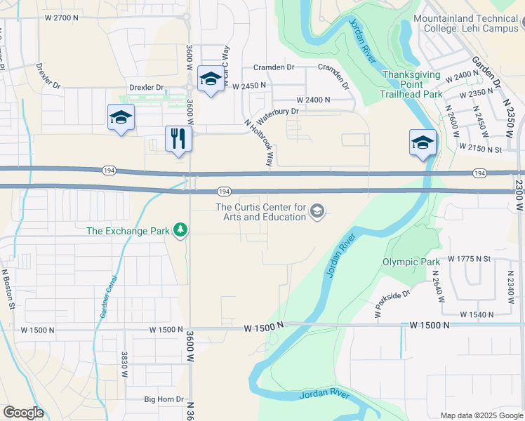 map of restaurants, bars, coffee shops, grocery stores, and more near West 2100 North in Lehi
