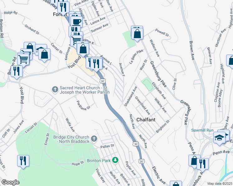 map of restaurants, bars, coffee shops, grocery stores, and more near 375 Avenue A in Pittsburgh