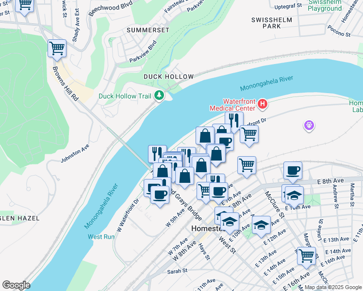map of restaurants, bars, coffee shops, grocery stores, and more near 247 East Waterfront Drive in Homestead