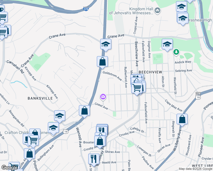 map of restaurants, bars, coffee shops, grocery stores, and more near 1534 Napoleon St in Pittsburgh