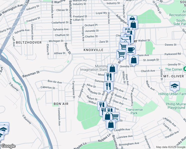 map of restaurants, bars, coffee shops, grocery stores, and more near 310 Moore Avenue in Pittsburgh