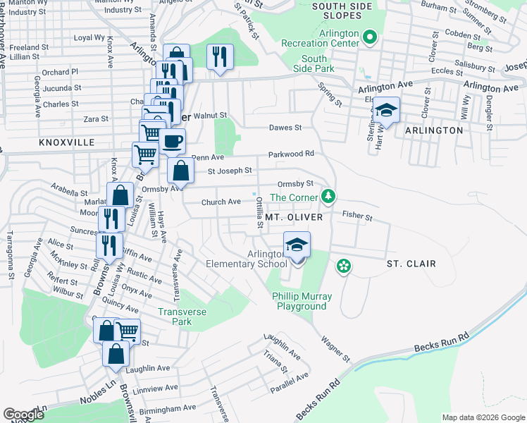map of restaurants, bars, coffee shops, grocery stores, and more near 434 Gorgas Street in Pittsburgh