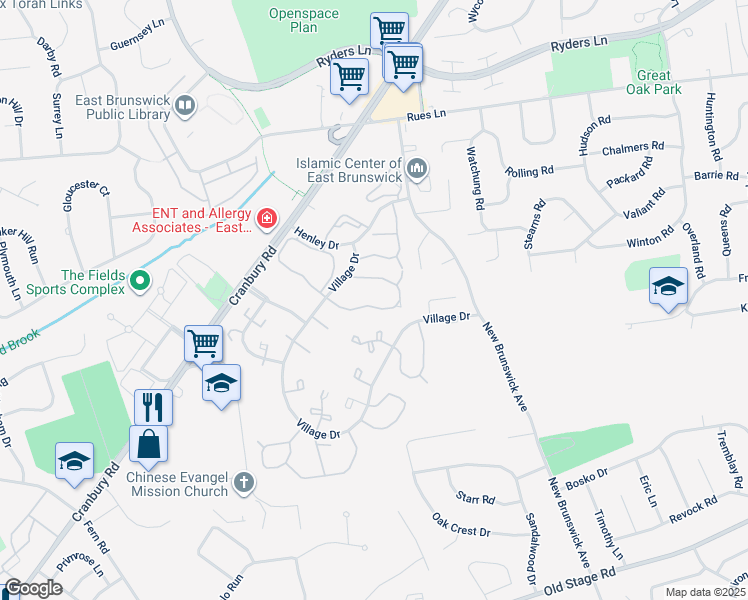 map of restaurants, bars, coffee shops, grocery stores, and more near 267 Bromley Place in East Brunswick