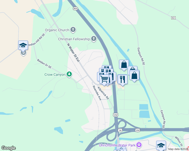 map of restaurants, bars, coffee shops, grocery stores, and more near 1735 North Water Street Extension in Uhrichsville