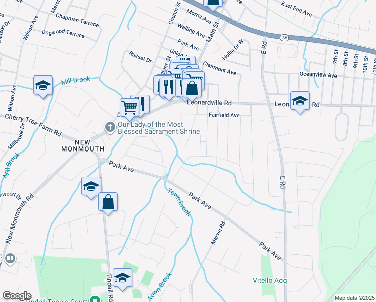map of restaurants, bars, coffee shops, grocery stores, and more near 575 Garfield Avenue in Middletown Township