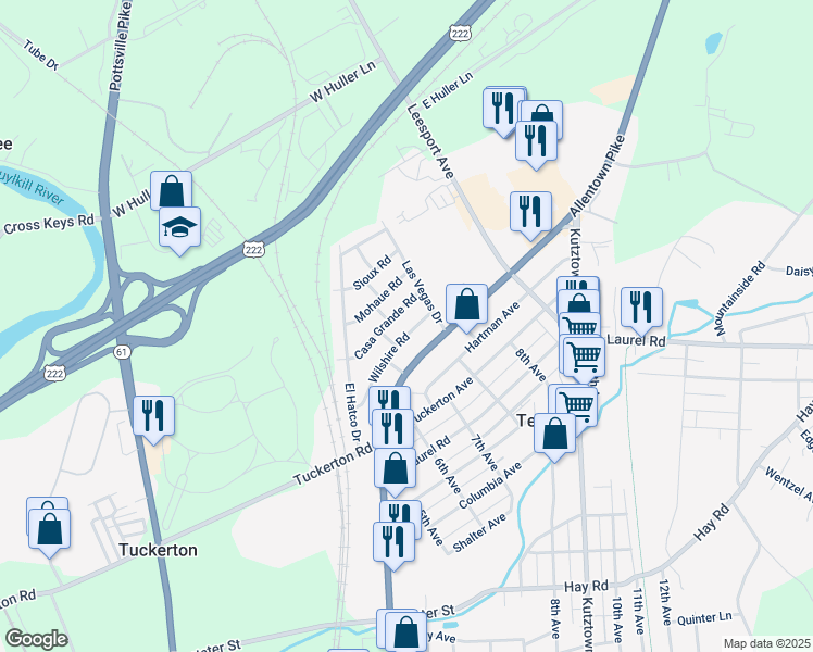 map of restaurants, bars, coffee shops, grocery stores, and more near 5208 Wilshire Road in Temple