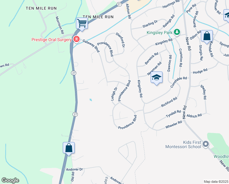 map of restaurants, bars, coffee shops, grocery stores, and more near 14 Lehigh Drive in South Brunswick Township