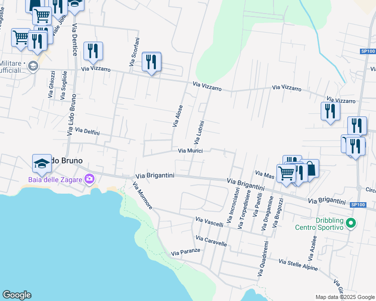 map of restaurants, bars, coffee shops, grocery stores, and more near Via Murici in Taranto