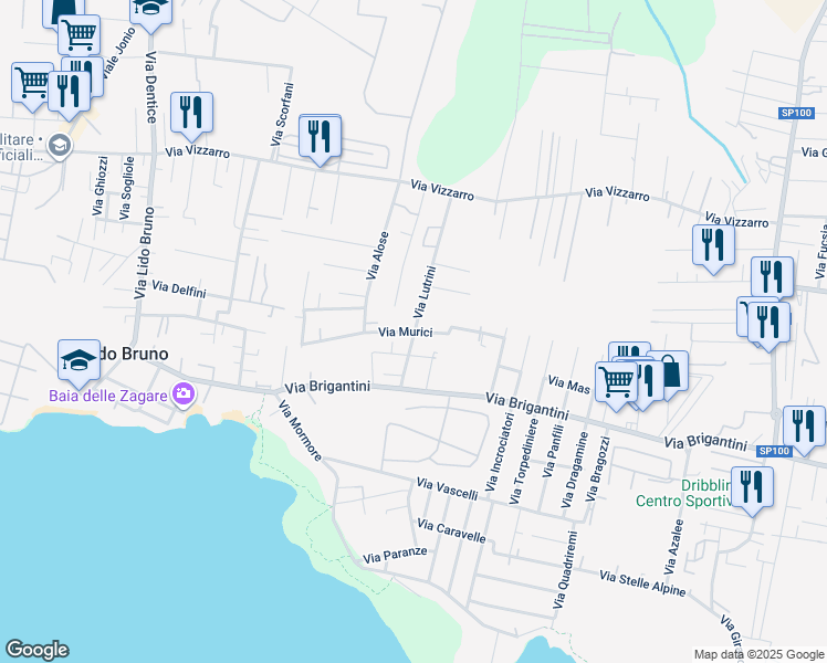 map of restaurants, bars, coffee shops, grocery stores, and more near Via Murici in Taranto