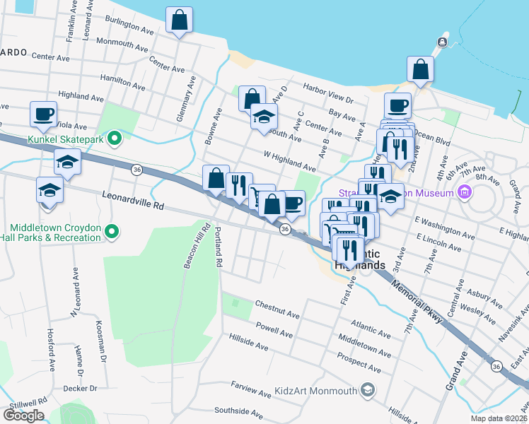 map of restaurants, bars, coffee shops, grocery stores, and more near 981 New Jersey 36 in Atlantic Highlands