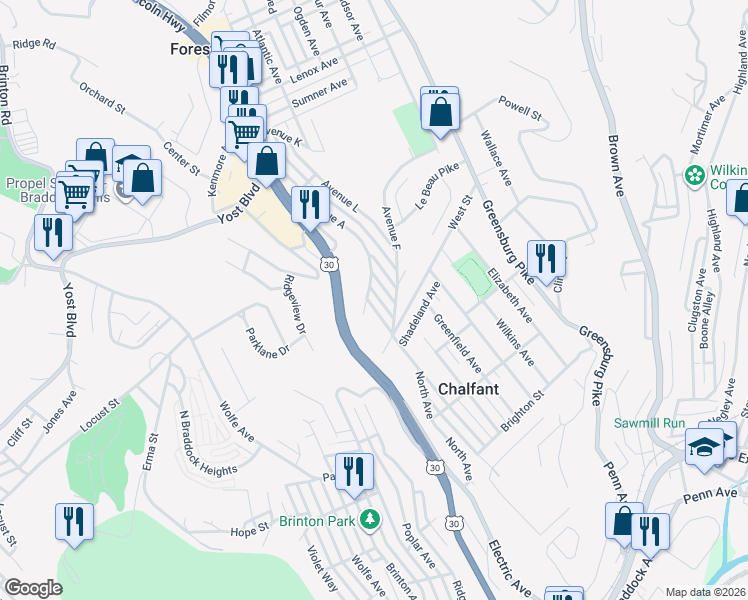 map of restaurants, bars, coffee shops, grocery stores, and more near 375 Avenue A in Pittsburgh