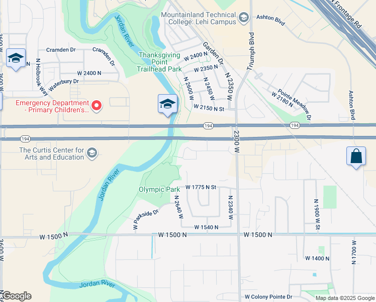 map of restaurants, bars, coffee shops, grocery stores, and more near 2575 West Cranberry Ridge Road in Lehi