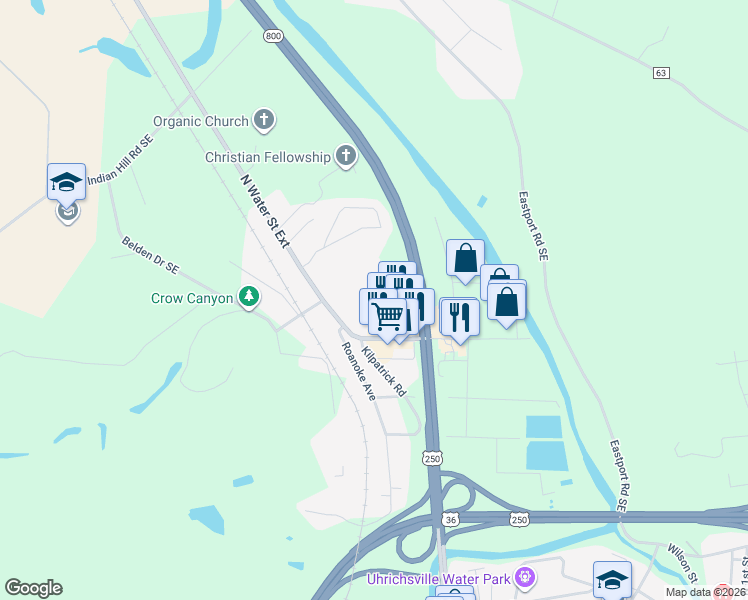map of restaurants, bars, coffee shops, grocery stores, and more near 1735 N Water Street Ext in Uhrichsville