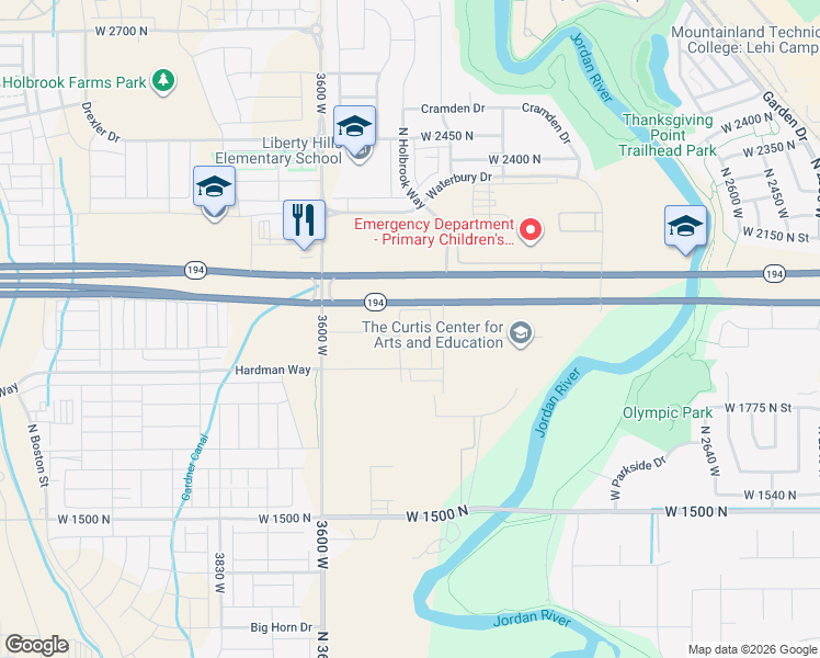 map of restaurants, bars, coffee shops, grocery stores, and more near West 2100 North in Lehi