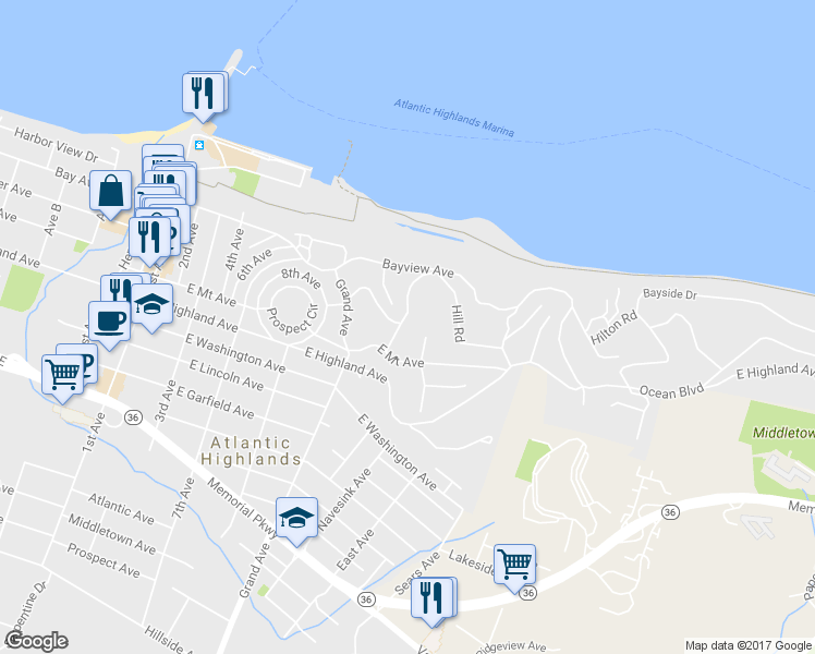 map of restaurants, bars, coffee shops, grocery stores, and more near 4 Keystone Dr in Atlantic Highlands