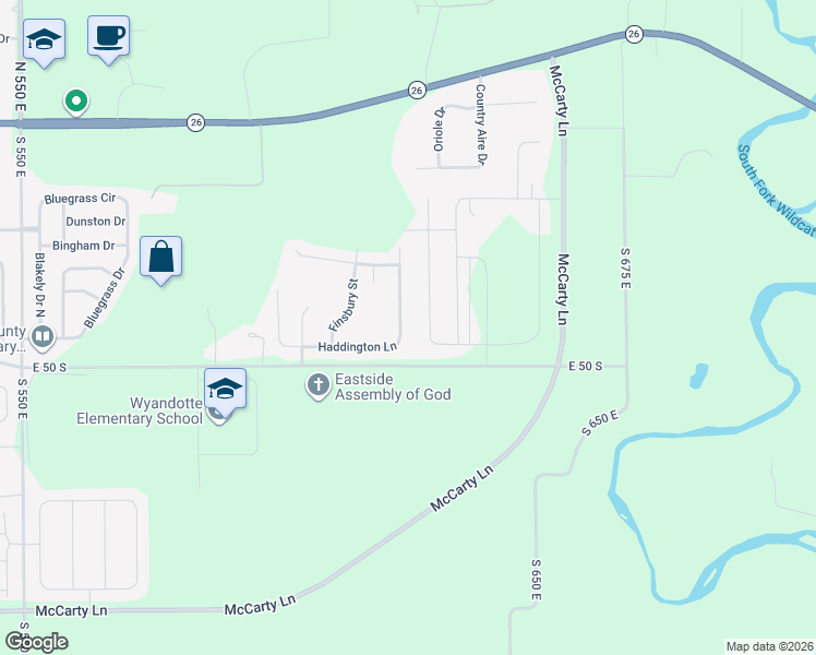 map of restaurants, bars, coffee shops, grocery stores, and more near Haddington Lane in Lafayette