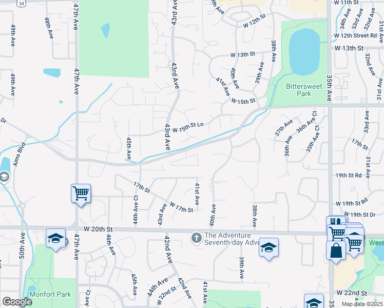 map of restaurants, bars, coffee shops, grocery stores, and more near 2 42nd Avenue Court in Greeley