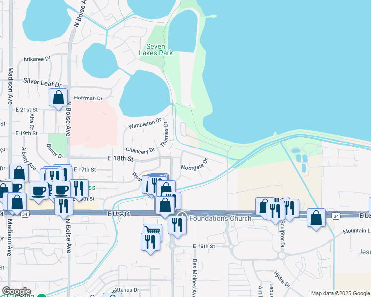 map of restaurants, bars, coffee shops, grocery stores, and more near 2337 Hampstead Drive in Loveland