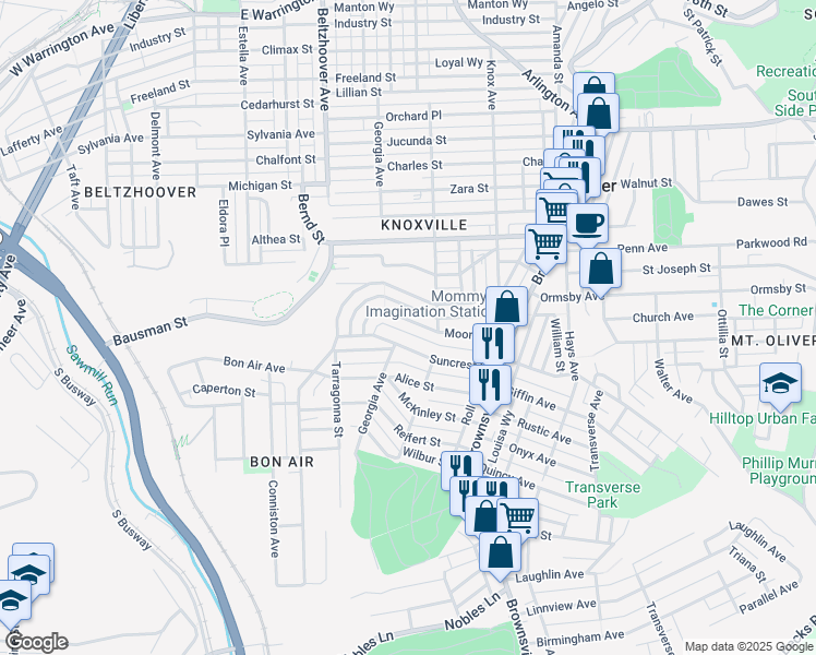 map of restaurants, bars, coffee shops, grocery stores, and more near 310 Moore Avenue in Pittsburgh