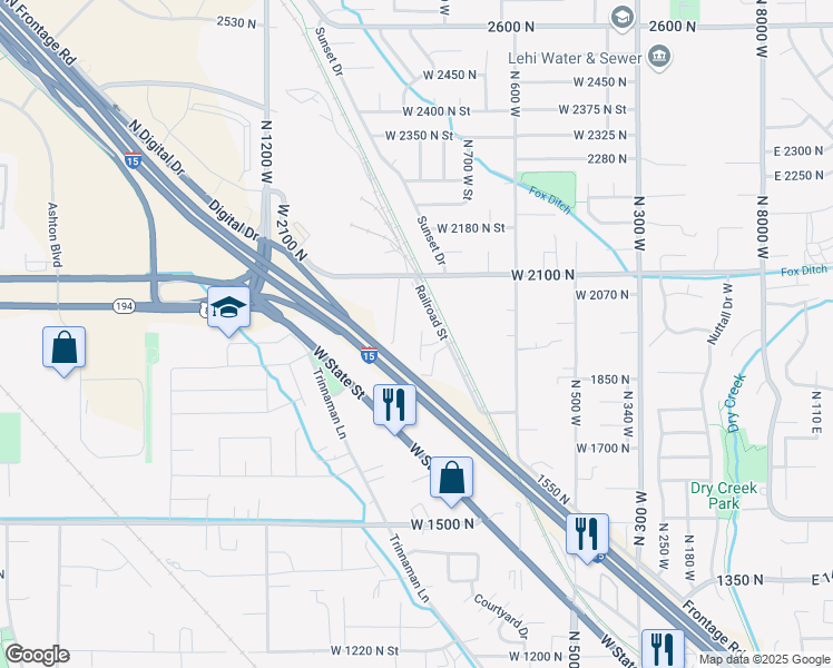map of restaurants, bars, coffee shops, grocery stores, and more near 1951 North Hollow Court in Lehi