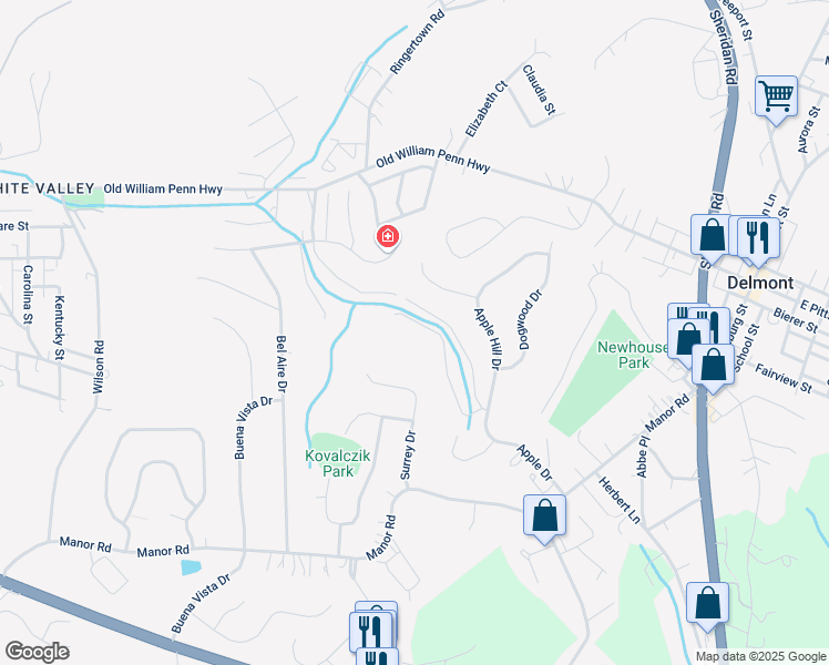 map of restaurants, bars, coffee shops, grocery stores, and more near 152 Rose Court North in Delmont