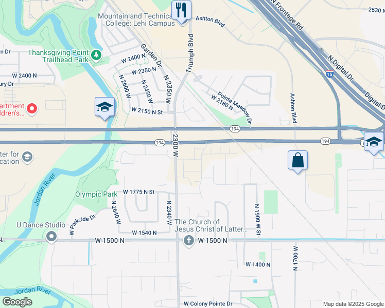 map of restaurants, bars, coffee shops, grocery stores, and more near 1963 North 2250 West in Lehi