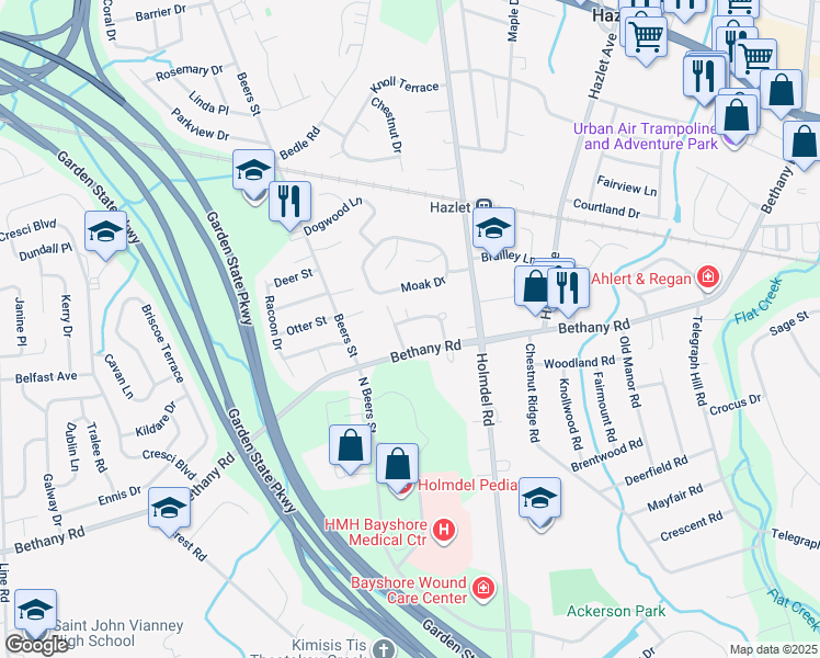 map of restaurants, bars, coffee shops, grocery stores, and more near 7 Kaylen Place in Hazlet