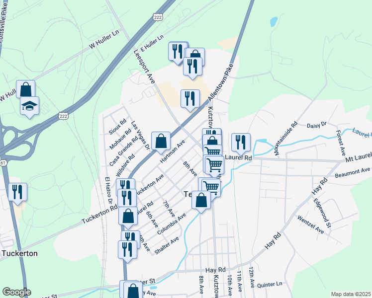 map of restaurants, bars, coffee shops, grocery stores, and more near 811 Tuckerton Avenue in Temple