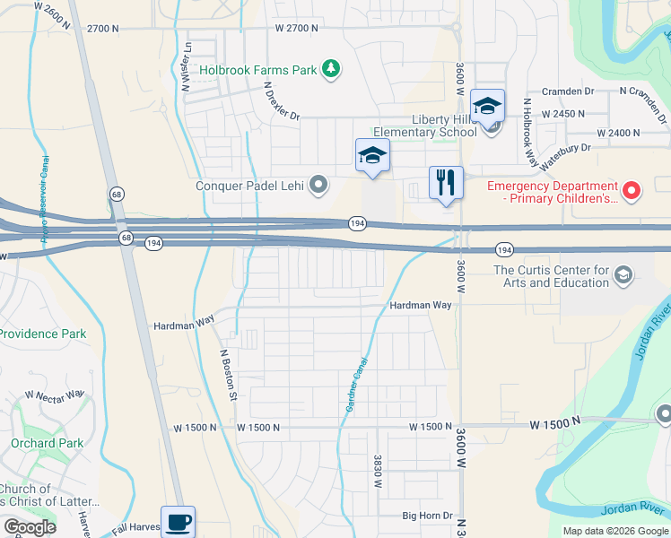 map of restaurants, bars, coffee shops, grocery stores, and more near 3956 West 1850 North in Lehi