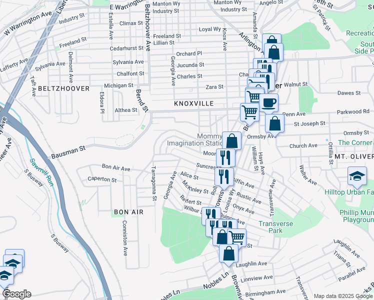 map of restaurants, bars, coffee shops, grocery stores, and more near 310 Moore Avenue in Pittsburgh