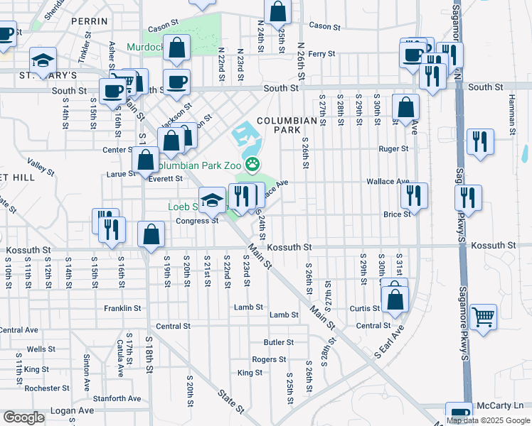 map of restaurants, bars, coffee shops, grocery stores, and more near 603 South 24th Street in Lafayette