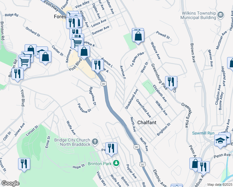 map of restaurants, bars, coffee shops, grocery stores, and more near 375 Avenue A in Pittsburgh
